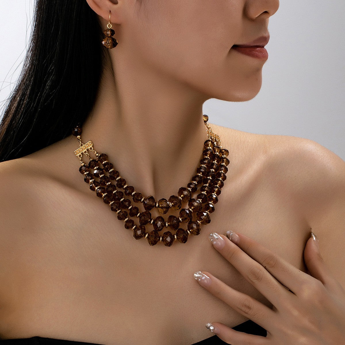Classy Blue Faceted Bead Necklace & Earring Set