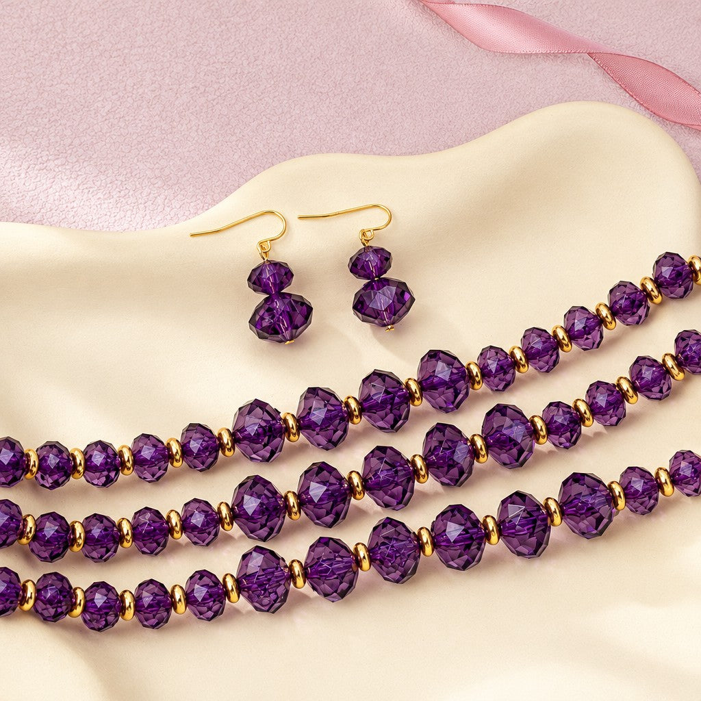 Classy Blue Faceted Bead Necklace & Earring Set
