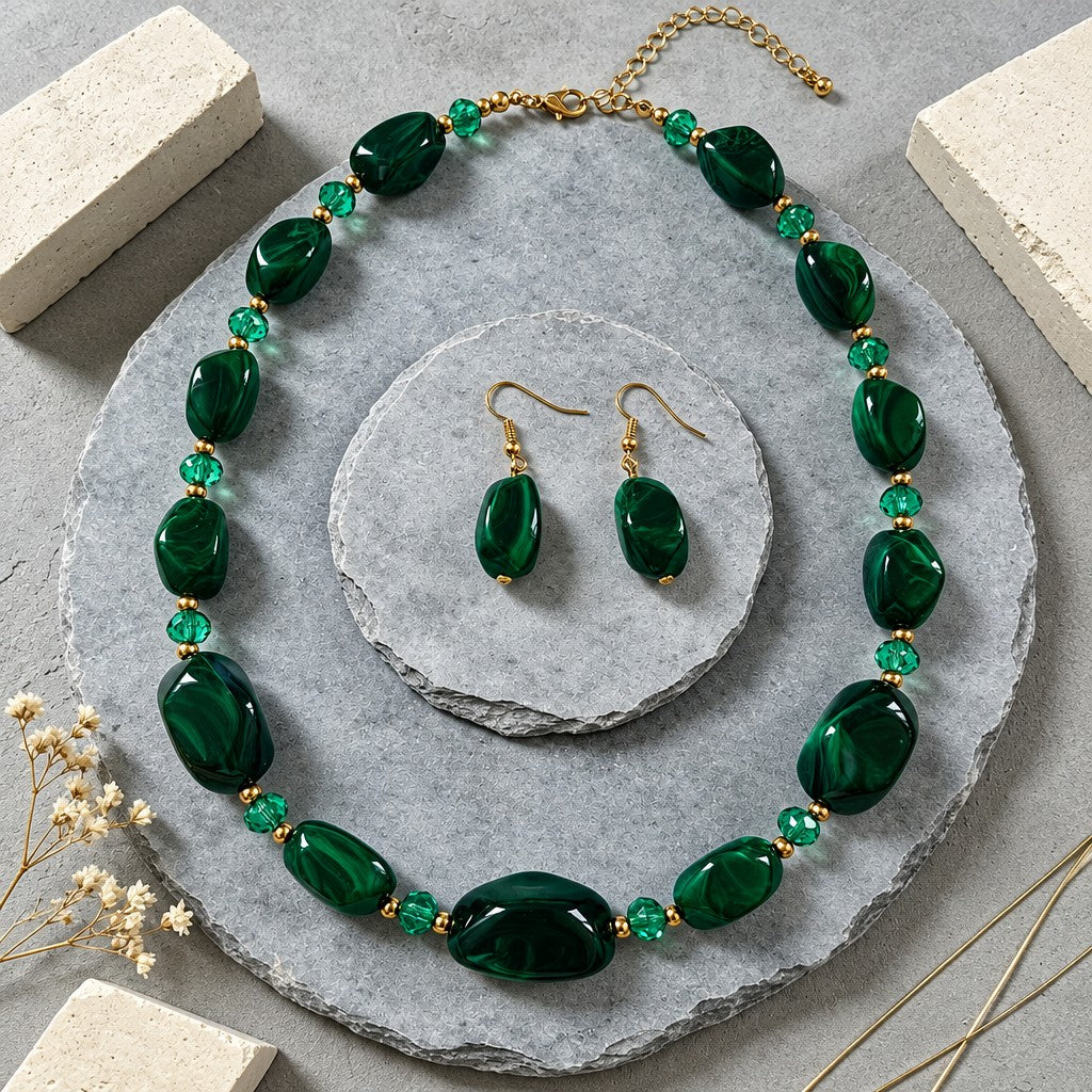 Classy Vintage Irregular Acrylic Necklace & Earring Set