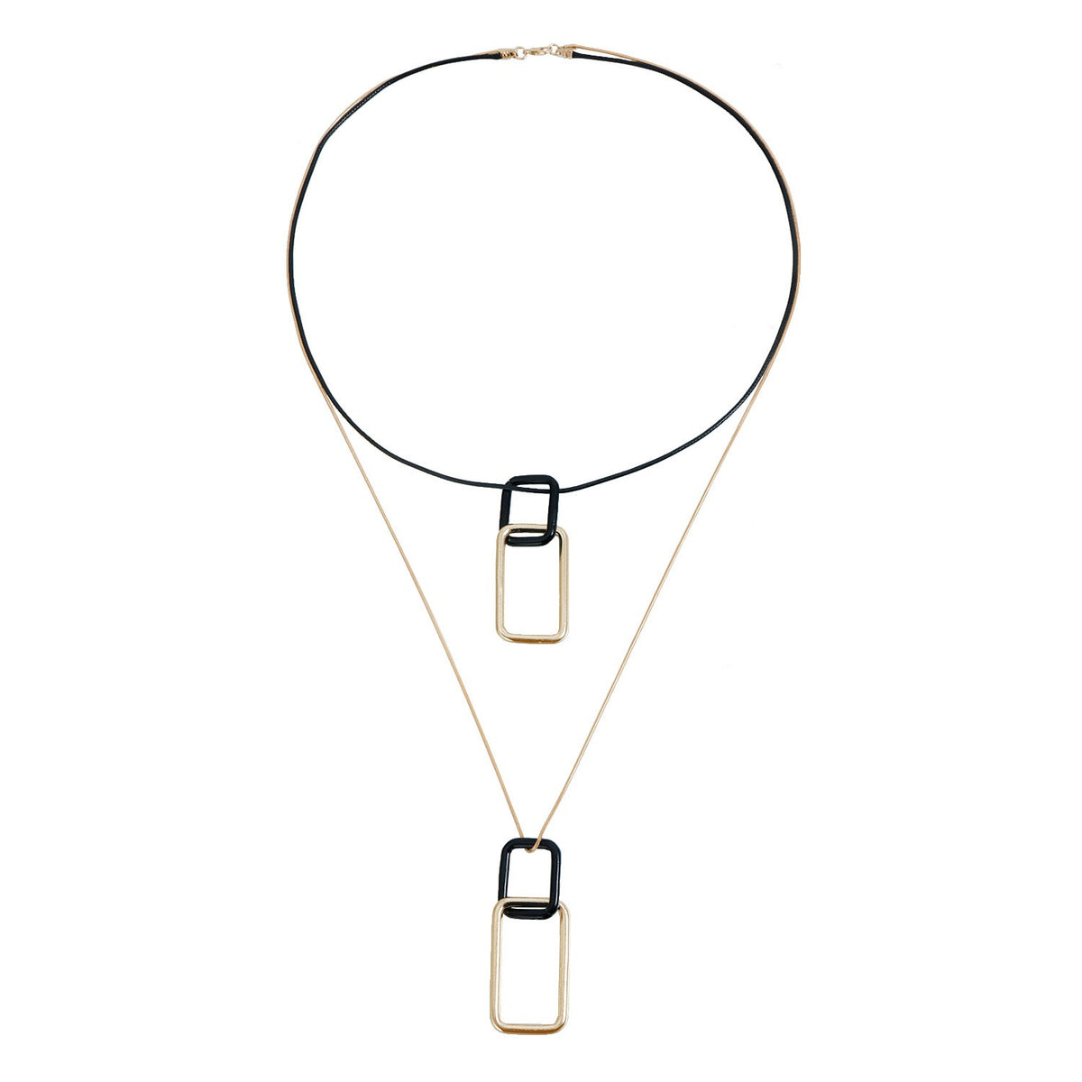 Classy Black Geometric Layered Necklace