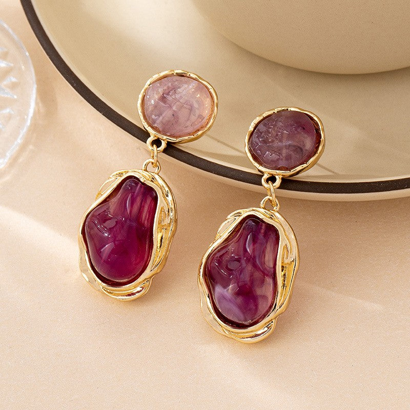 Classy Purple Resin Geometric Dangle Earrings