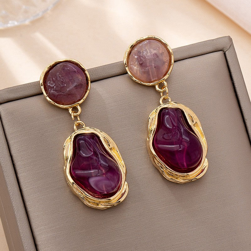 Classy Purple Resin Geometric Dangle Earrings