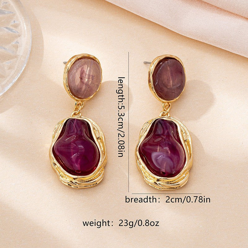 Classy Purple Resin Geometric Dangle Earrings