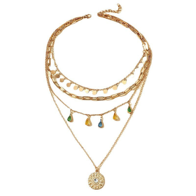 Boho Layered Teardrop & Medallion Necklace