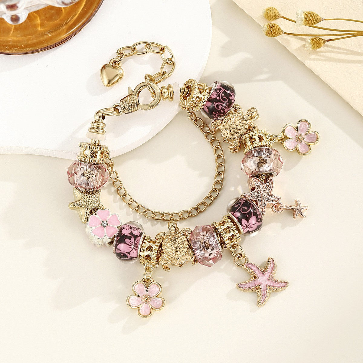 Classy Themed Snake Chain Charm Bracelet