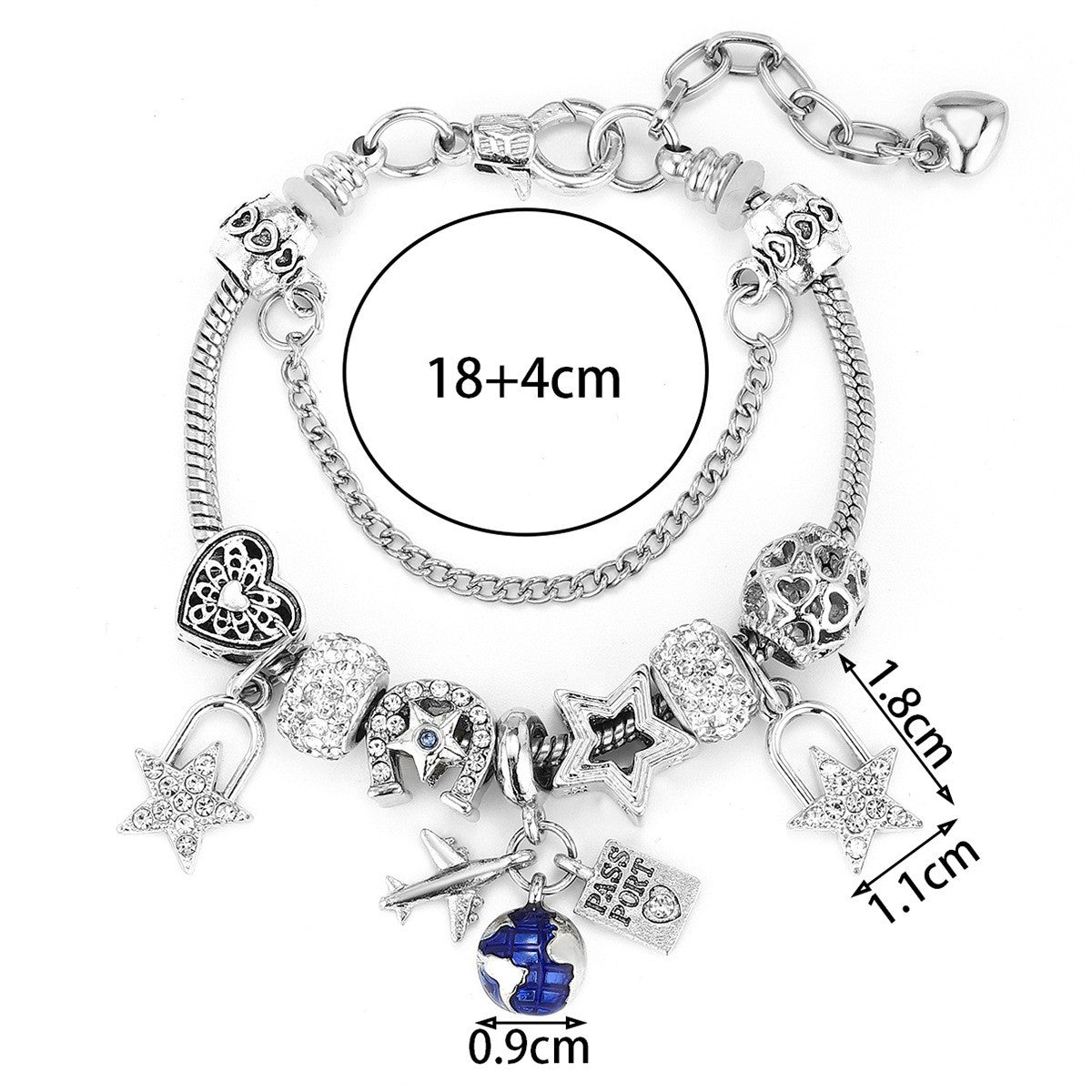 Classy Themed Snake Chain Charm Bracelet