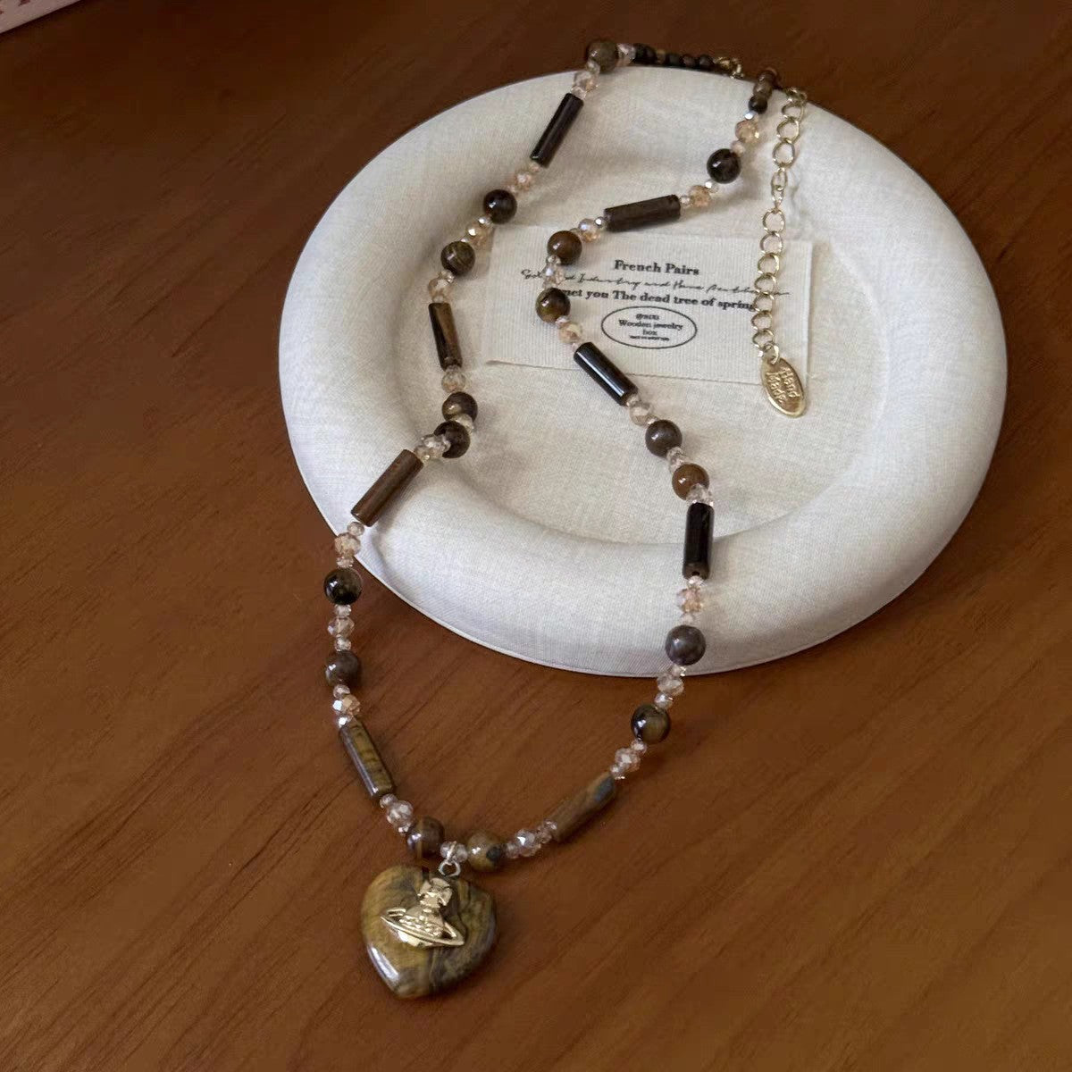 Boho Tiger Eye Saturn Heart Necklace
