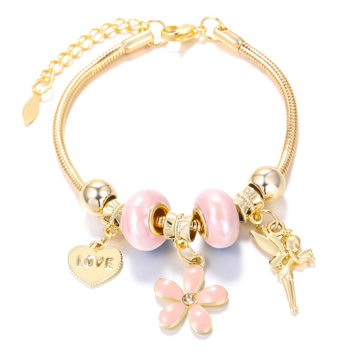 Dainty Fairy Flower Charm Snake Chain Bracelet