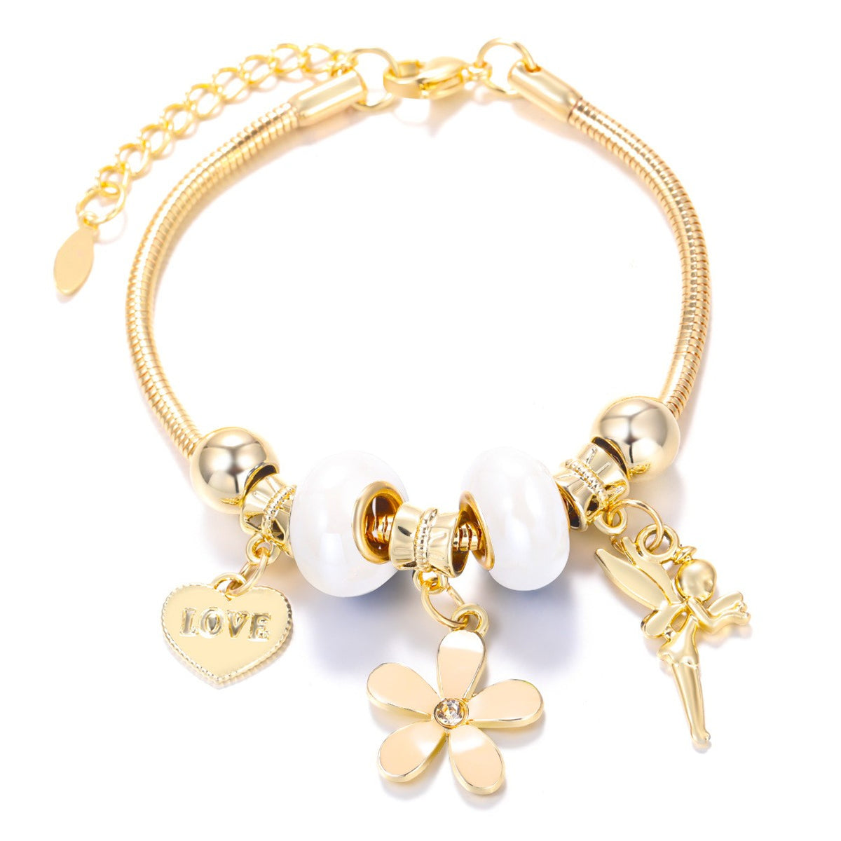 Dainty Fairy Flower Charm Snake Chain Bracelet