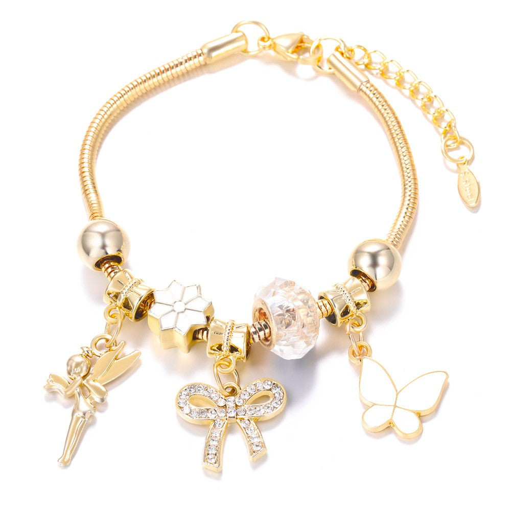 Dainty Fairy Flower Charm Snake Chain Bracelet