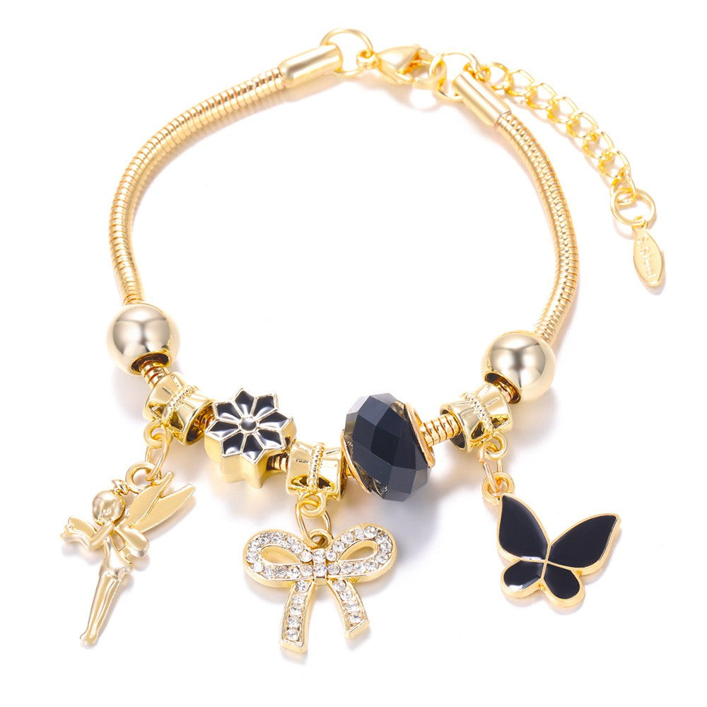 Dainty Fairy Flower Charm Snake Chain Bracelet