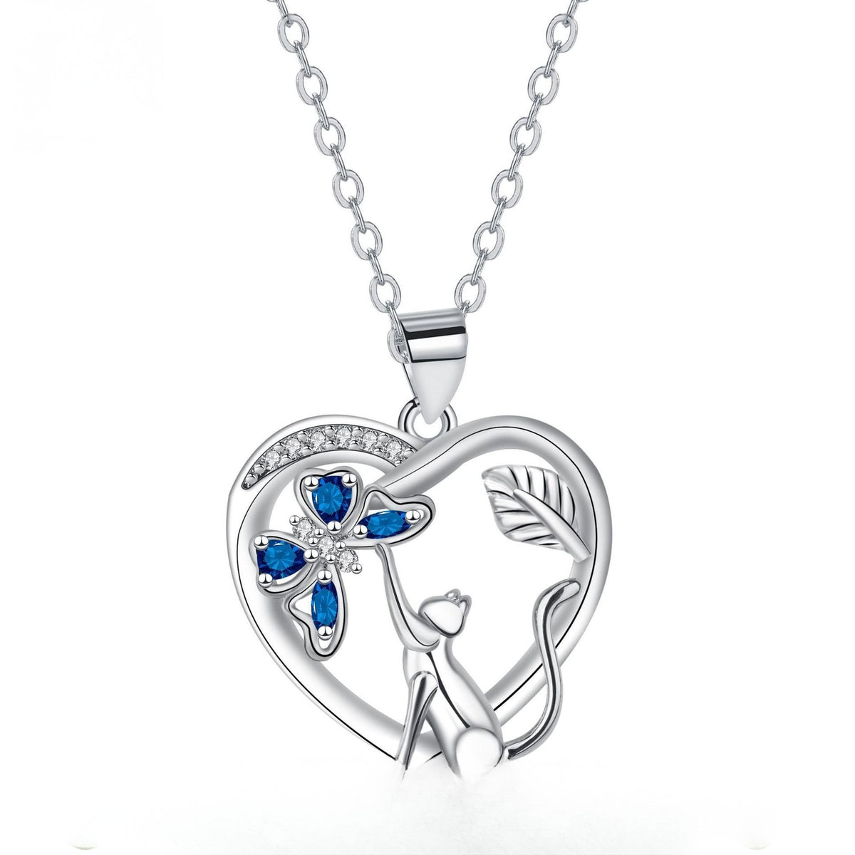 Romantic Cat Heart Butterfly Necklace