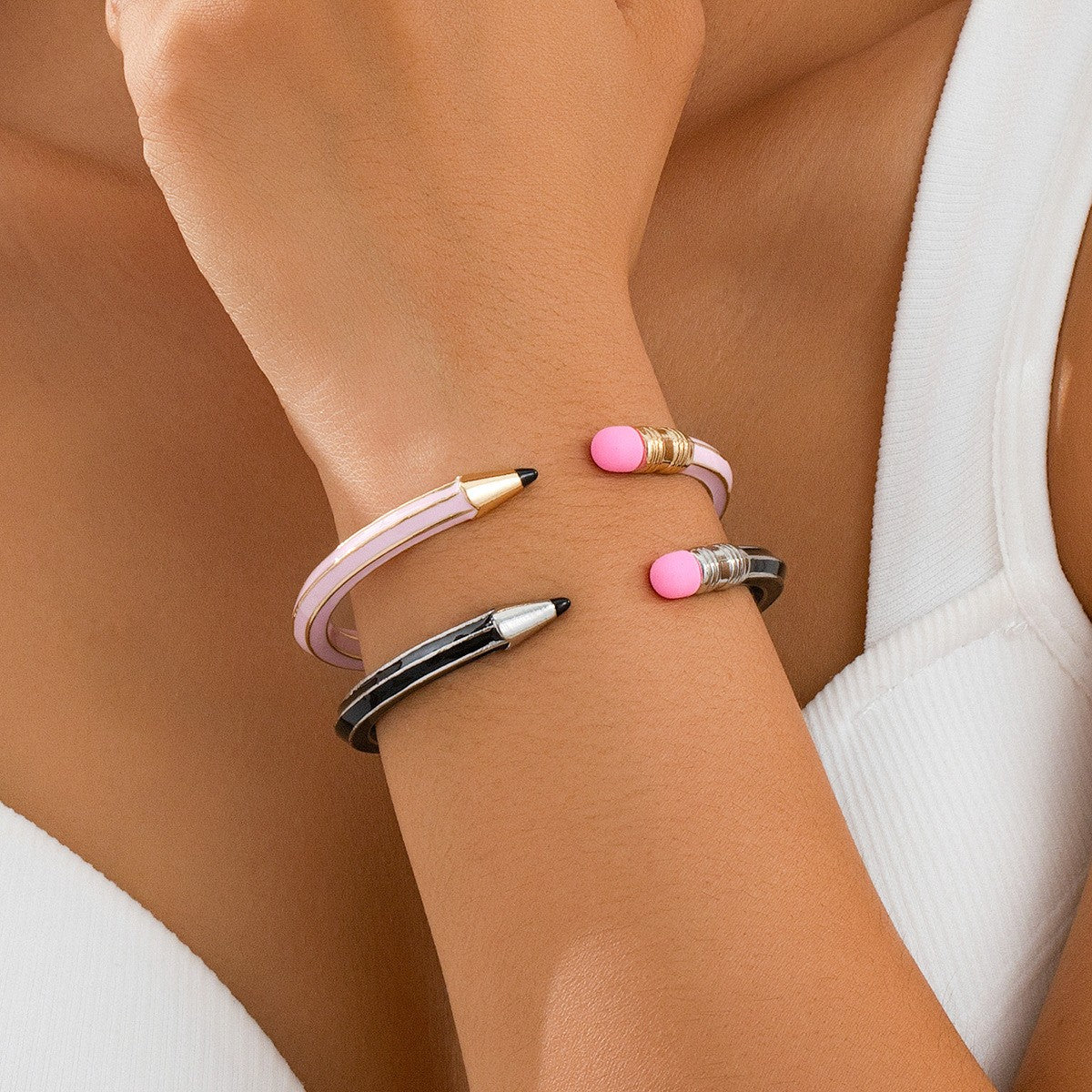 Classy Pencil Motif Open Cuff Bracelet
