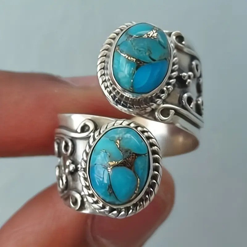 Boho Vintage Turquoise Open Ring