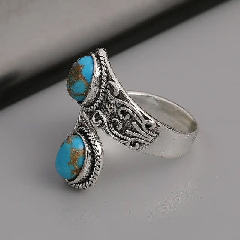 Boho Vintage Turquoise Open Ring