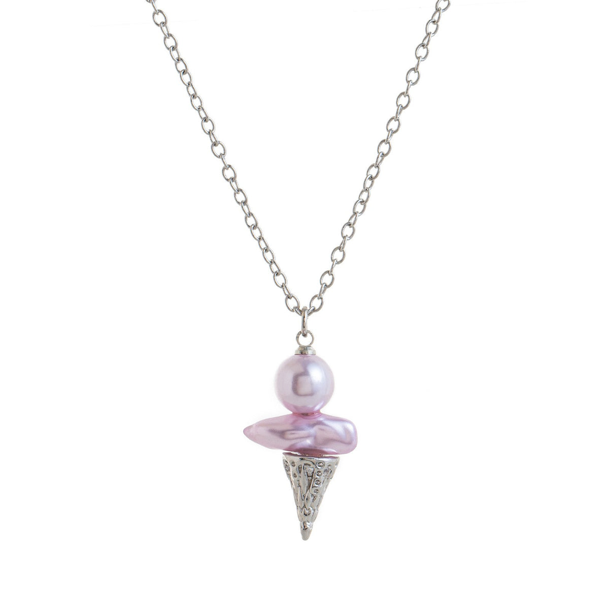 Dainty Pink Pearl Ice Cream Cone Necklace