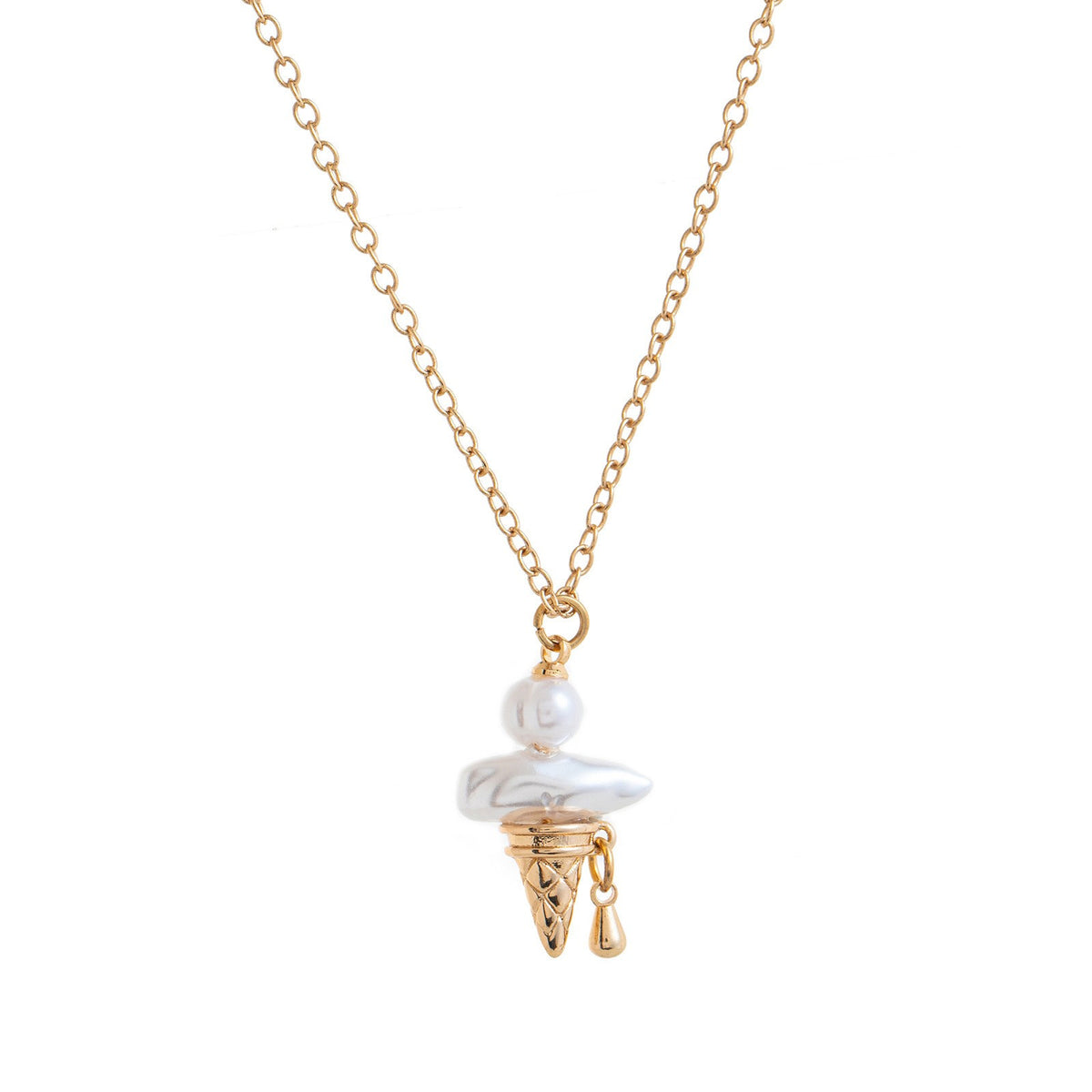 Dainty Pink Pearl Ice Cream Cone Necklace