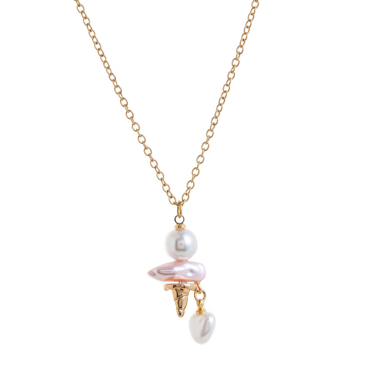 Dainty Pink Pearl Ice Cream Cone Necklace