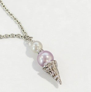 Dainty Pink Pearl Ice Cream Cone Necklace