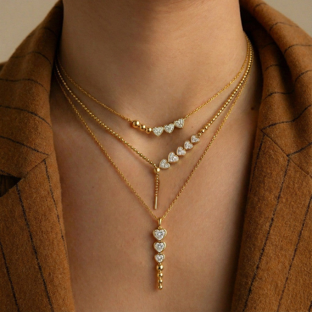 Dainty Layered Heart Y-Necklace