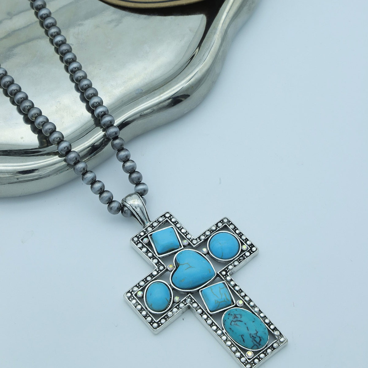 Boho Fuchsia Stone Cross Necklace