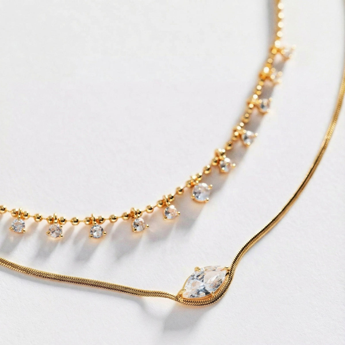 Dainty Marquise & Drop CZ Layered Necklace