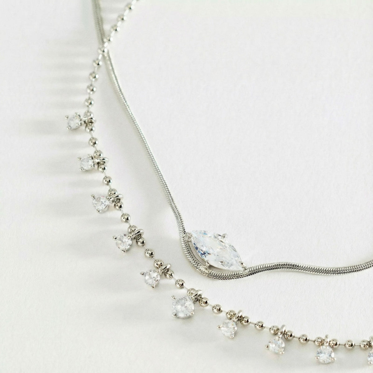 Dainty Marquise & Drop CZ Layered Necklace