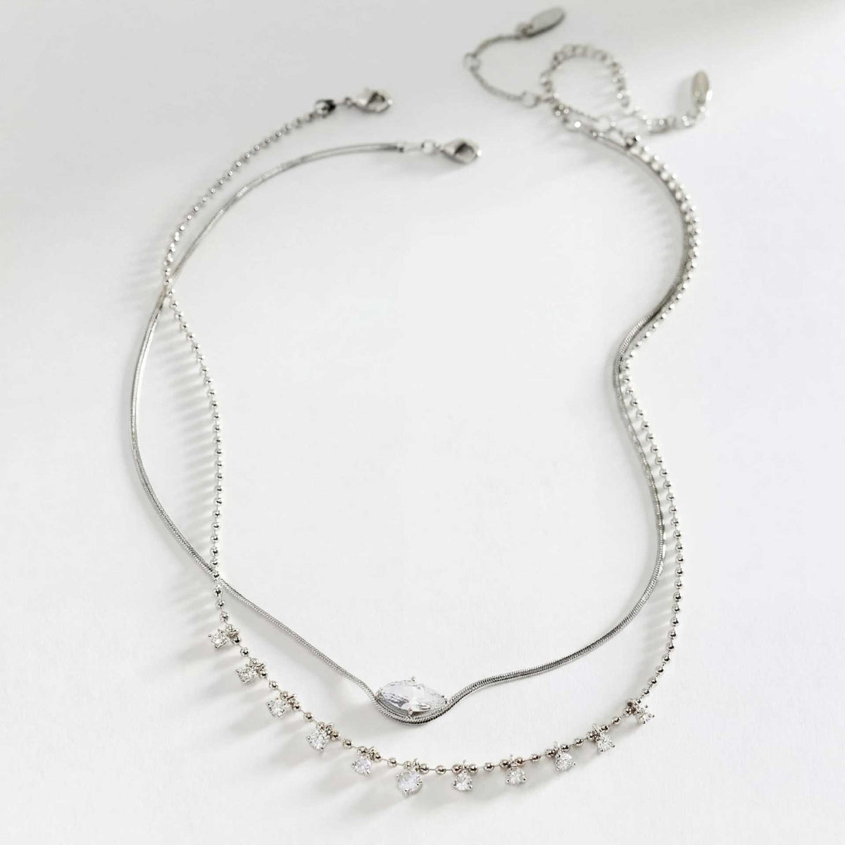 Dainty Marquise & Drop CZ Layered Necklace