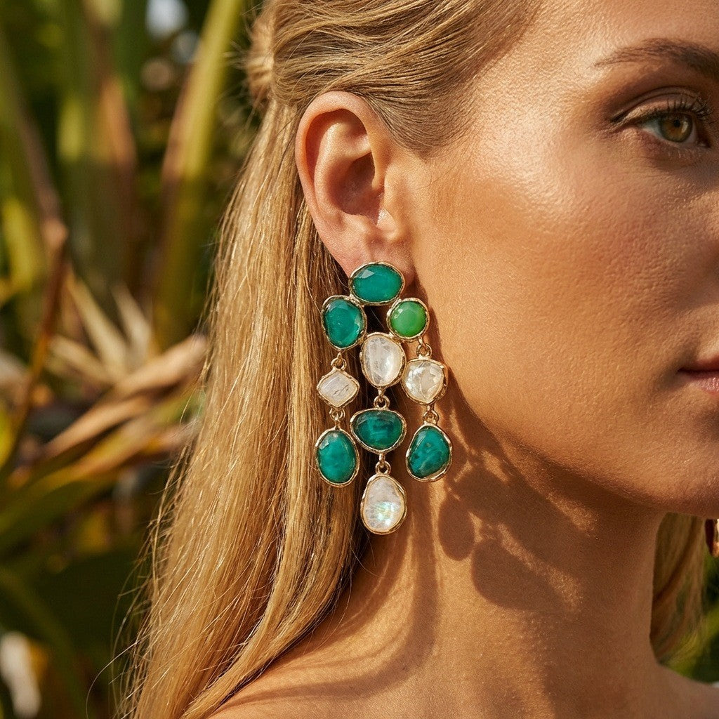 Boho Multi-Color Geometric Stone Drop Earrings