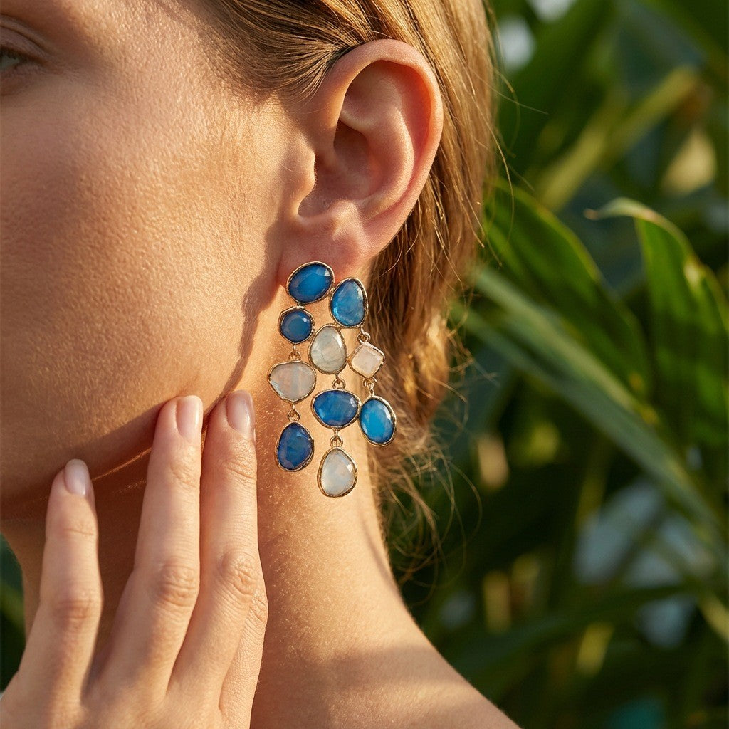 Boho Multi-Color Geometric Stone Drop Earrings