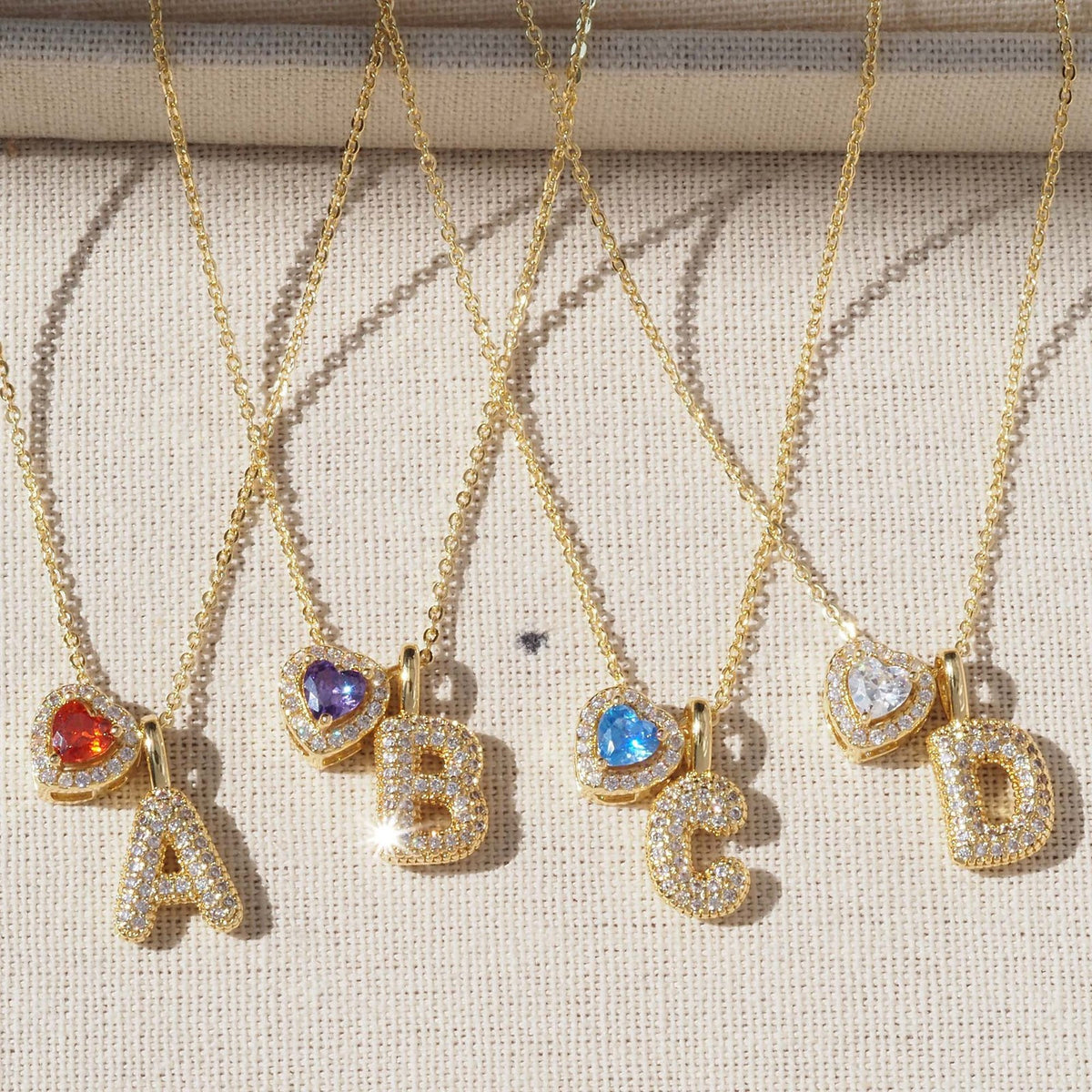 18k Dainty Heart Birthstone Initial Necklace