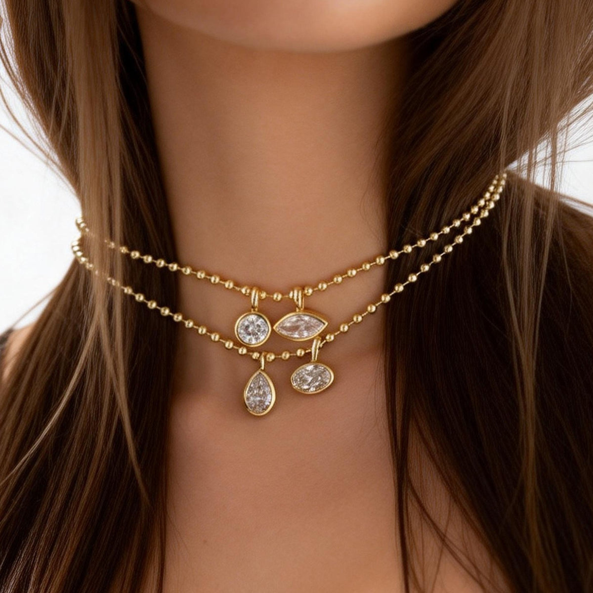 Dainty Geometric Crystal Beaded Necklace