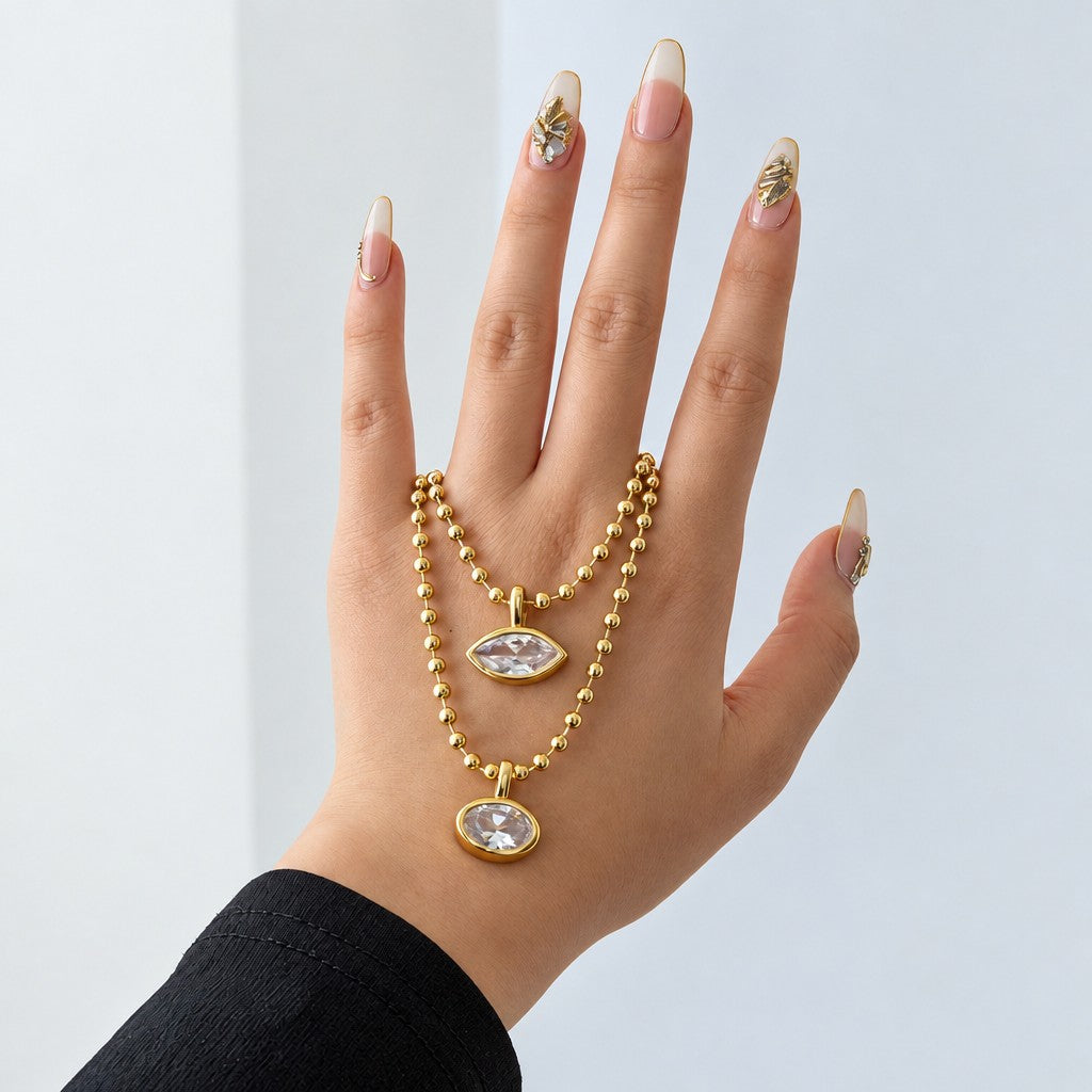 Dainty Geometric Crystal Beaded Necklace