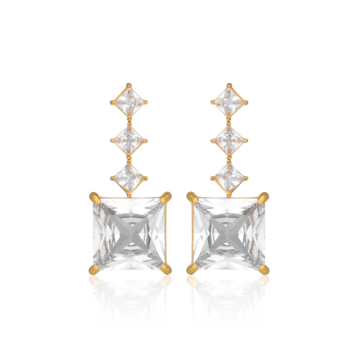 18k Dainty Square Zirconia Drop Earrings
