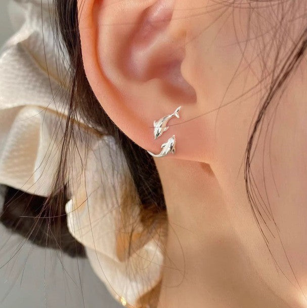 Dainty Double Dolphin Ear Jacket Earrings