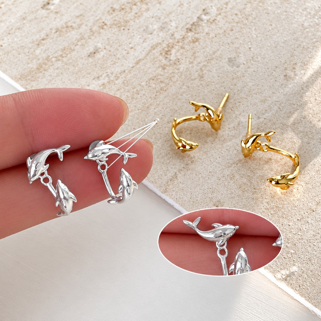 Dainty Double Dolphin Ear Jacket Earrings