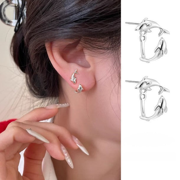 Dainty Double Dolphin Ear Jacket Earrings