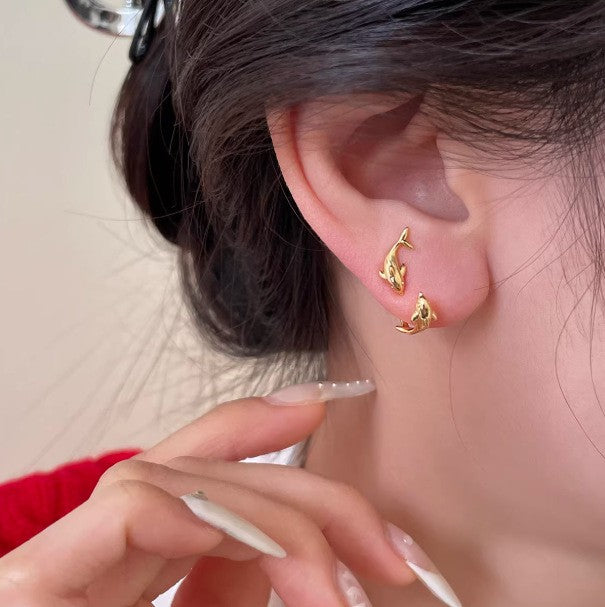 Dainty Double Dolphin Ear Jacket Earrings