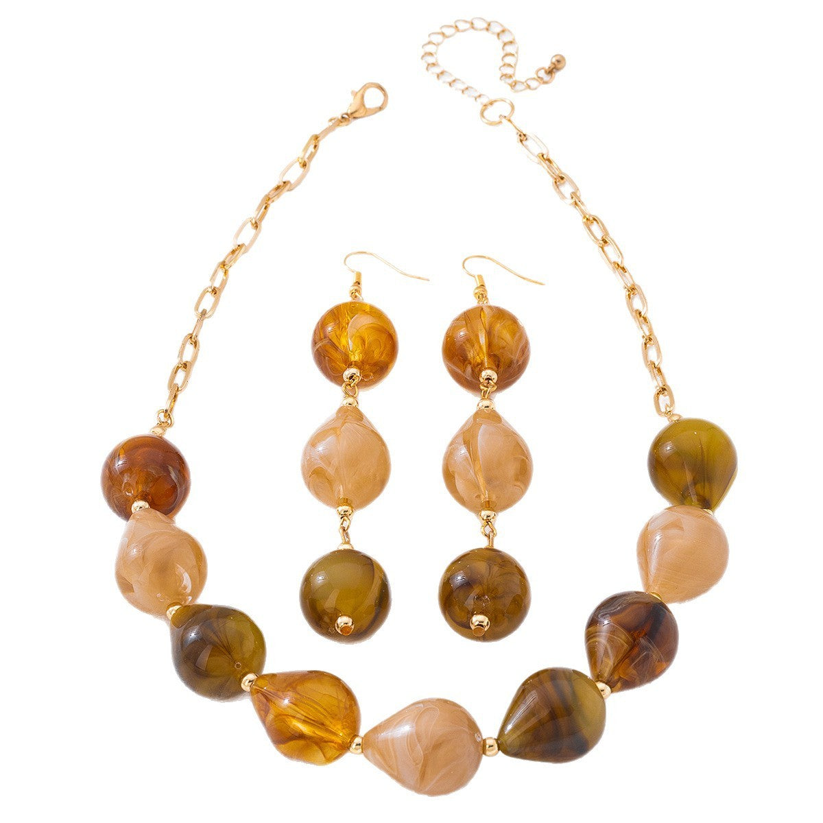 Vintage Amber Teardrop Necklace & Earring Set