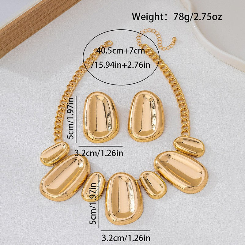 Classy Gold Pebble Necklace & Earring Set