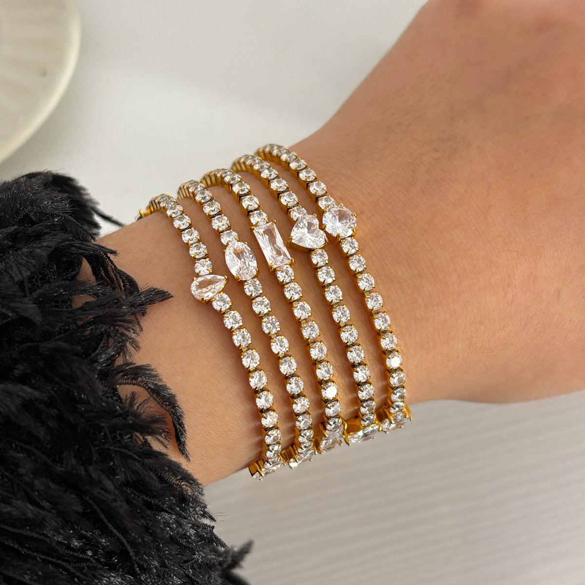18k Classy Geometric CZ Tennis Bracelet