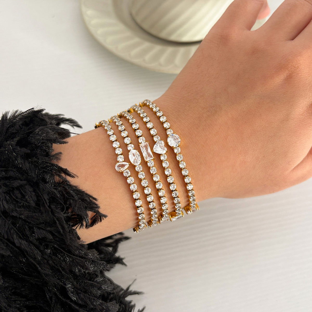18k Classy Geometric CZ Tennis Bracelet