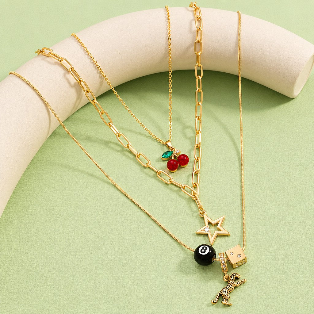 Sweet Cherry & Star Layered Necklace