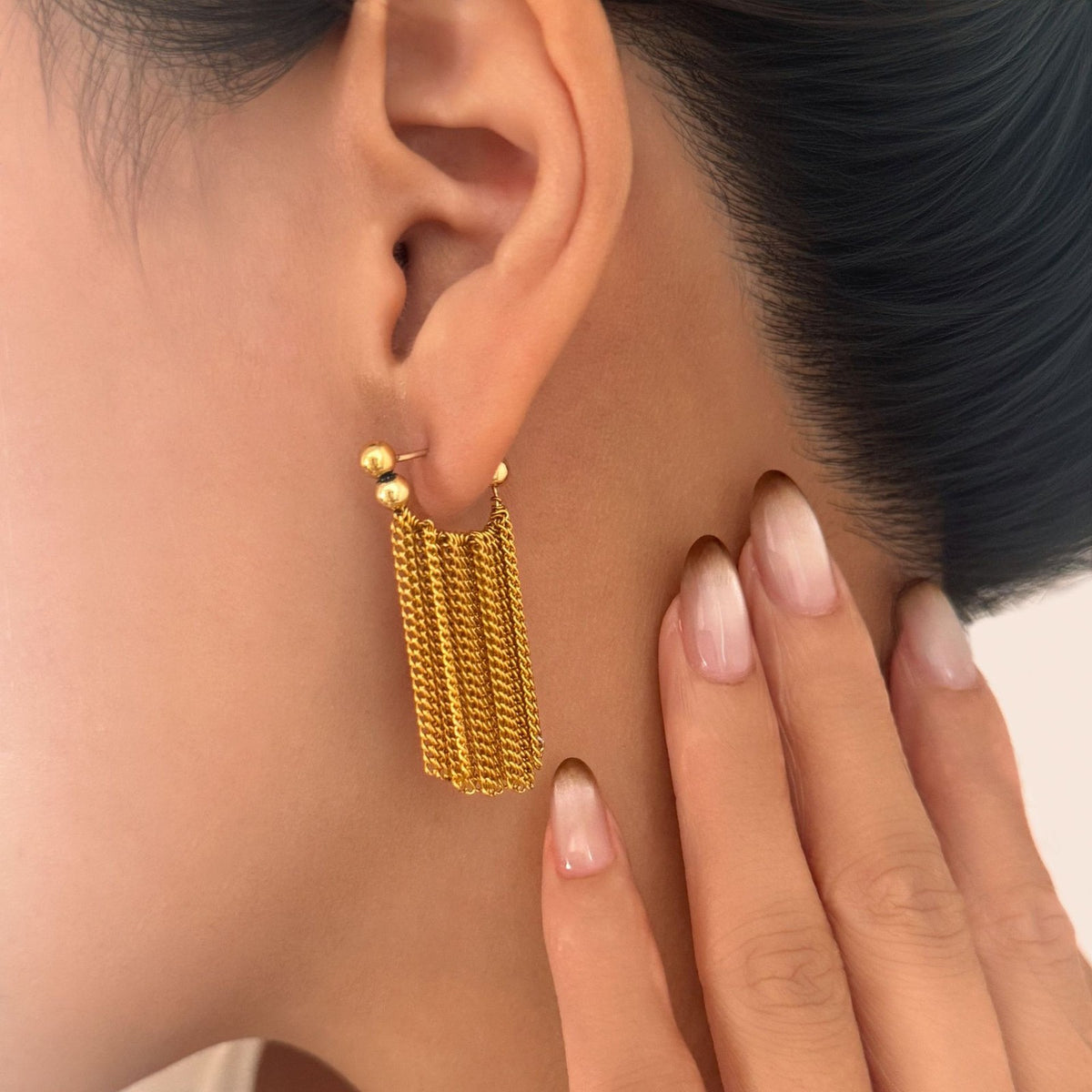 18k Dainty Bead Fringe Earrings