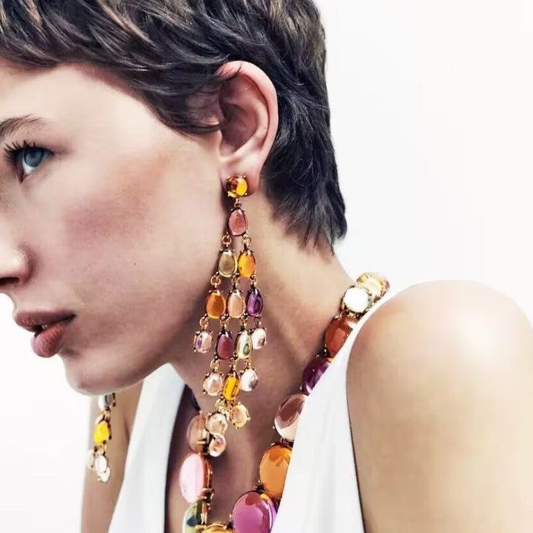 S925 Boho Multicolor Resin Waterfall Earrings