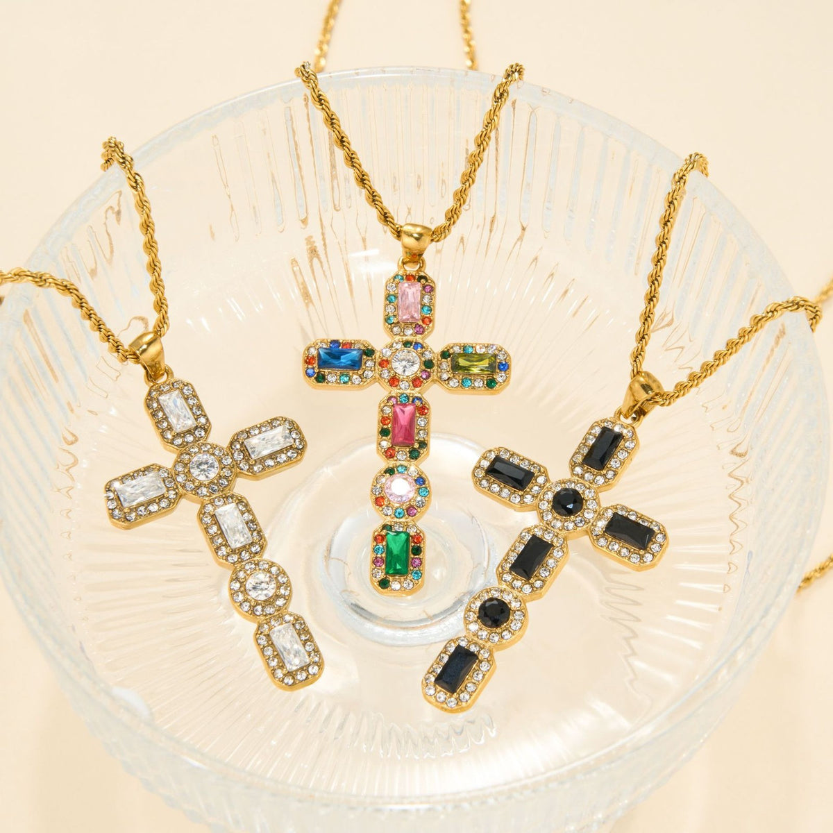 14k Dainty Multi-Color Cross Necklace