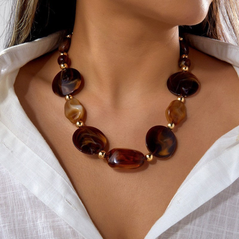 Boho Woven Ring Acrylic Disc Necklace