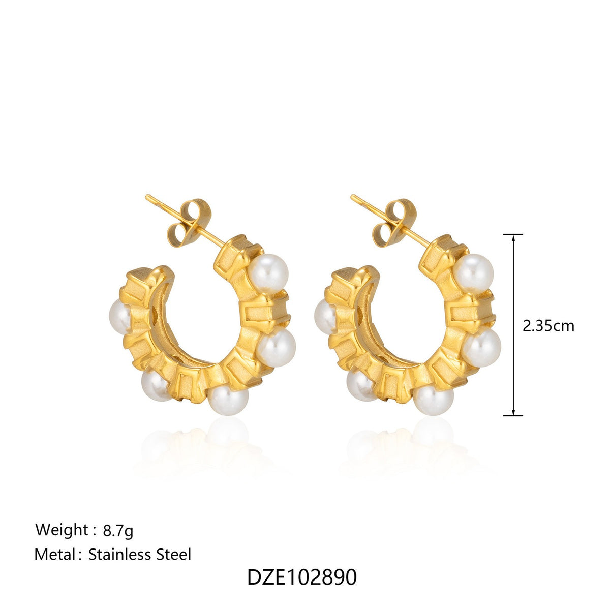 18k Classy Geometric Pearl C-Hoop Earrings