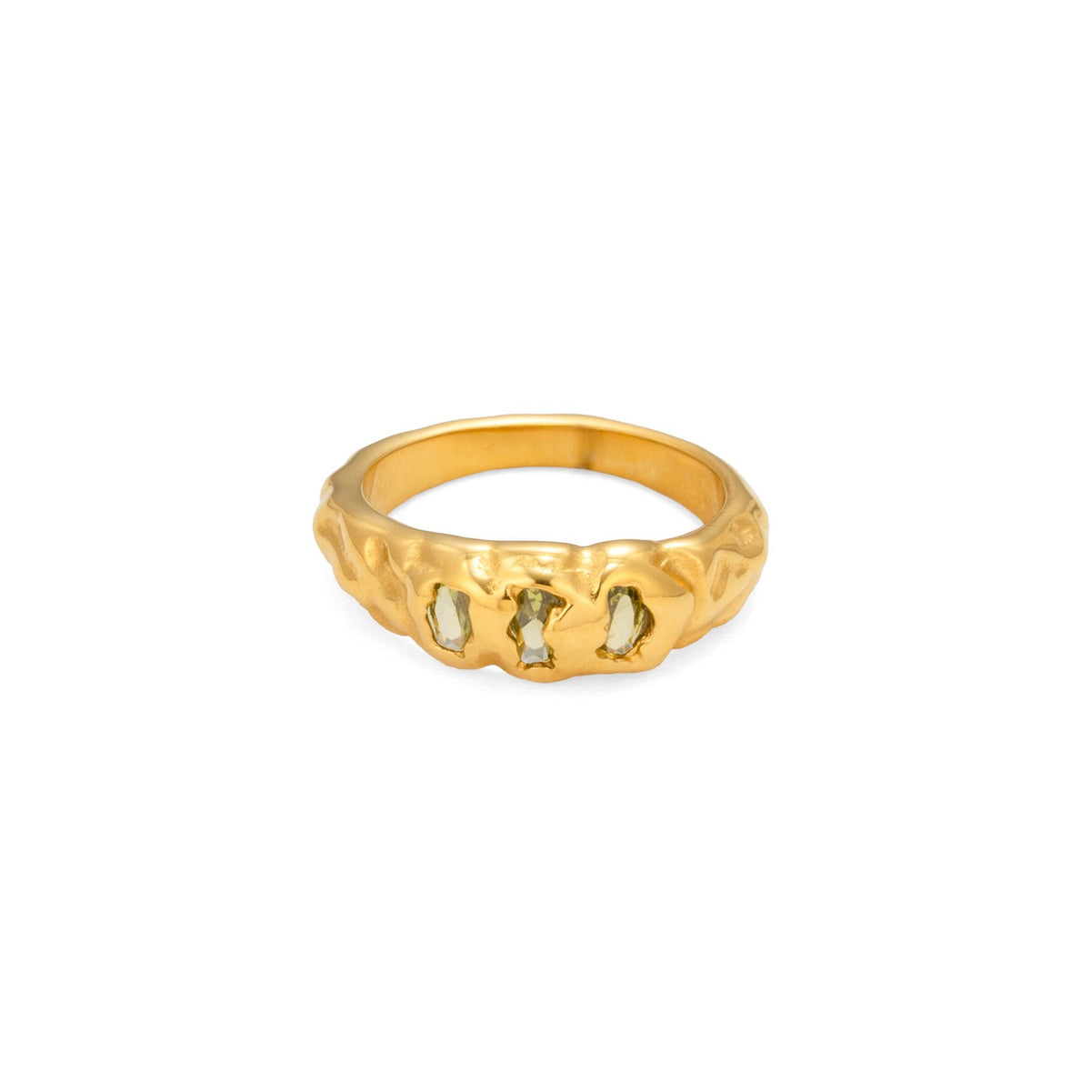 18k Boho Textured Zircon Ring
