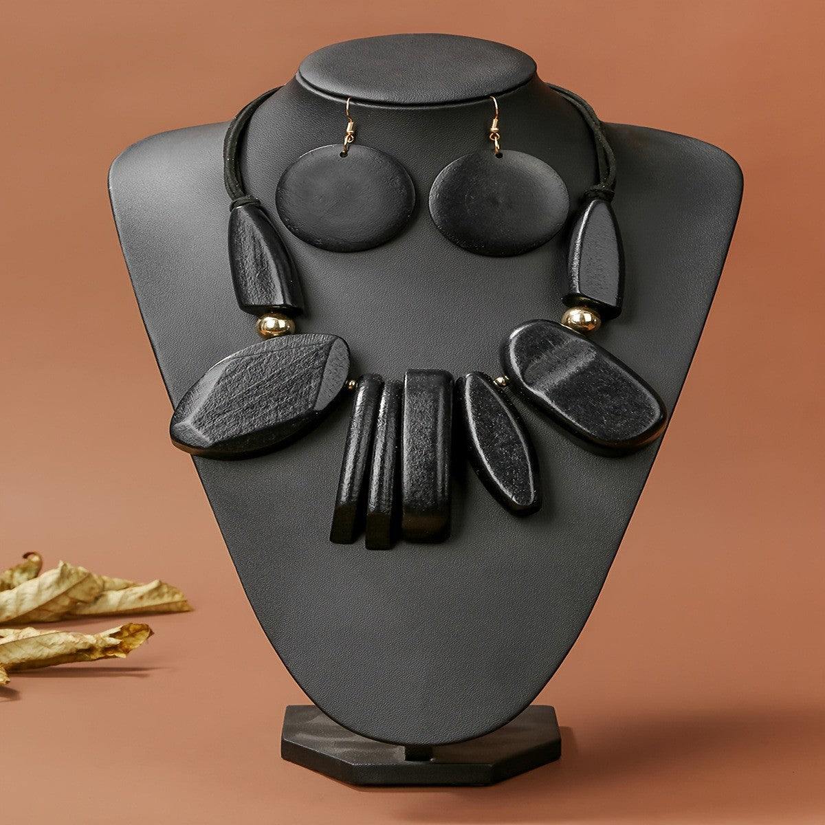 Boho Mixed Wood Geometric Necklace & Earring Set